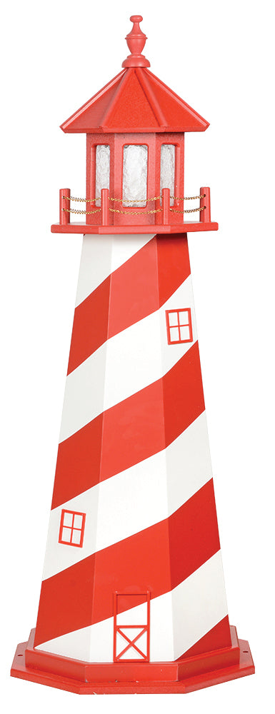 Replica of Cape Hatteras in White and Cardinal Red Wooden Lighthouse with Base - 5 Feet 