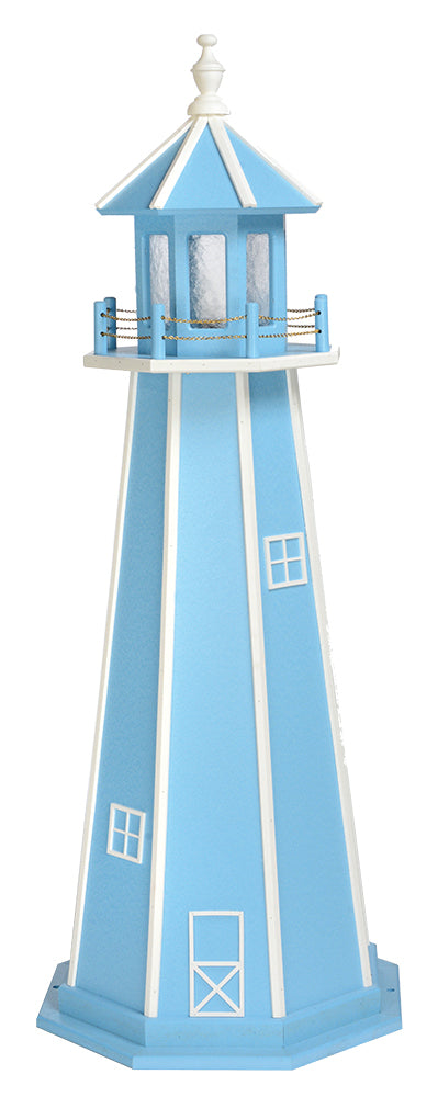 Powder Blue with White Trim Poly Lighthouse -4 Feet on harvestarray.com