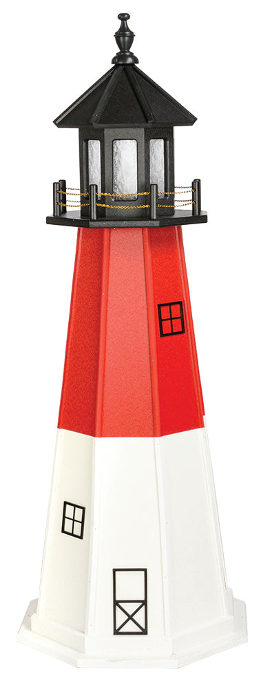 Barnegat Lighthouse Replica (Cardinal Red and White) Wooden Lighthouse with Base - 5 Feet on harvestarray.com 