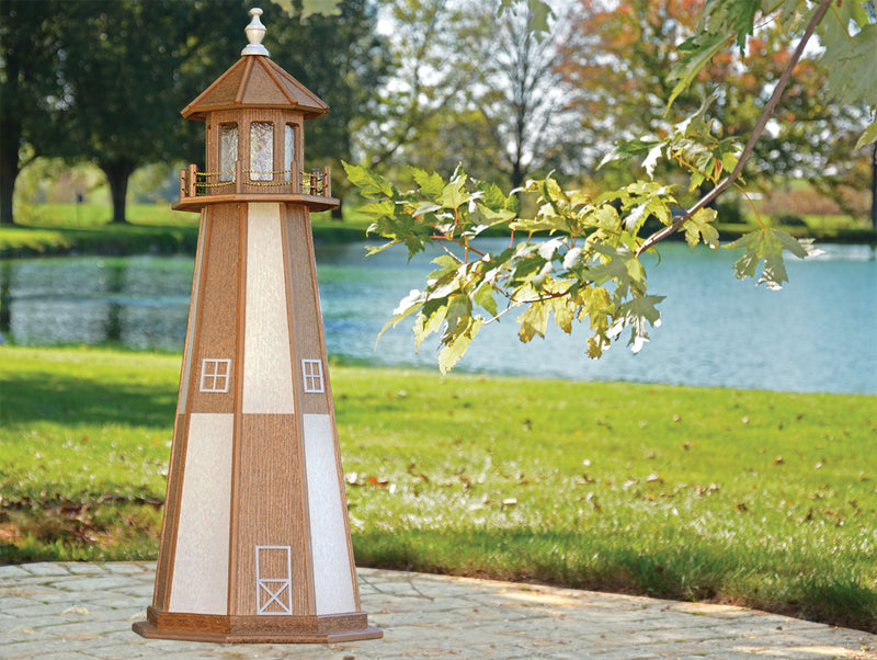 Cape Henry Birch and Mahogany Wooden Lighthouse with Base - 6 Feet on harvestarray.com