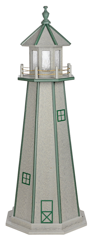 Driftwood with Green Trim Wooden Lighthouse - 5 Feet 