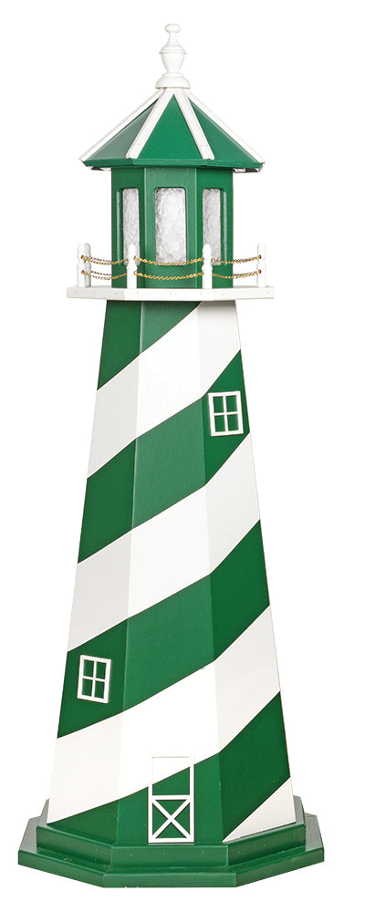 Cape Hatteras Lighthouse in Green and White (Jets) Wooden Lighthouse - 5 Feet on harvestarray.com 