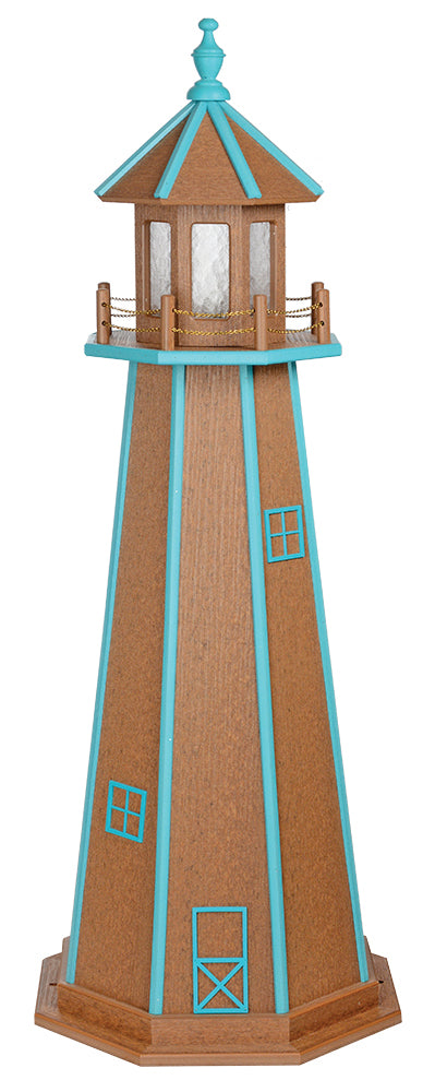 Mahogany with Aruba Blue trim Wooden Lighthouse with Base - 5 Feet 