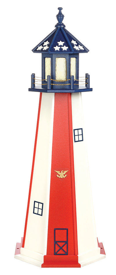 Blue top, Red & White Panels Patriotic Wooden Lighthouse- 6 Feet 