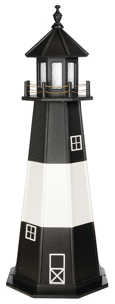 Tybee Island Black and White Wooden Lighthouse with Base - 6 Foot Replica