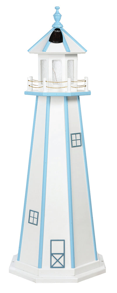 White with Powder Blue trim Wooden Lighthouse with Base - 6 Feet for Harvest Array