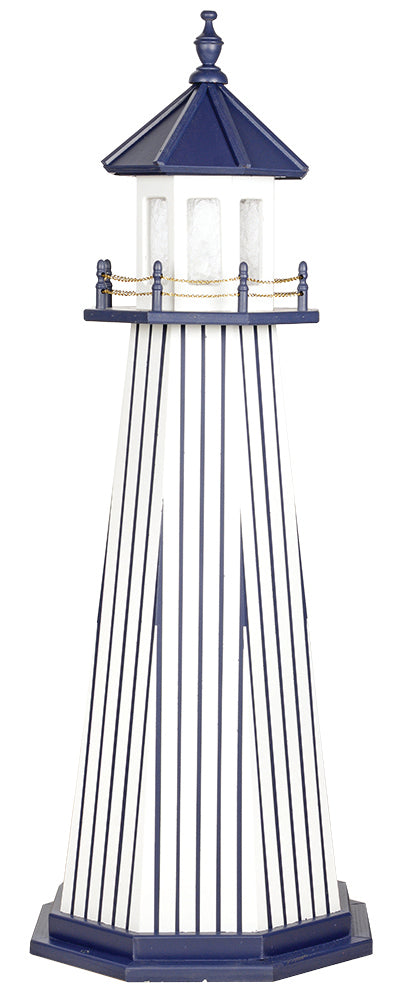 White with Navy Blue Stripes (Yankees colors) Wooden Lighthouse - 6 Feet 