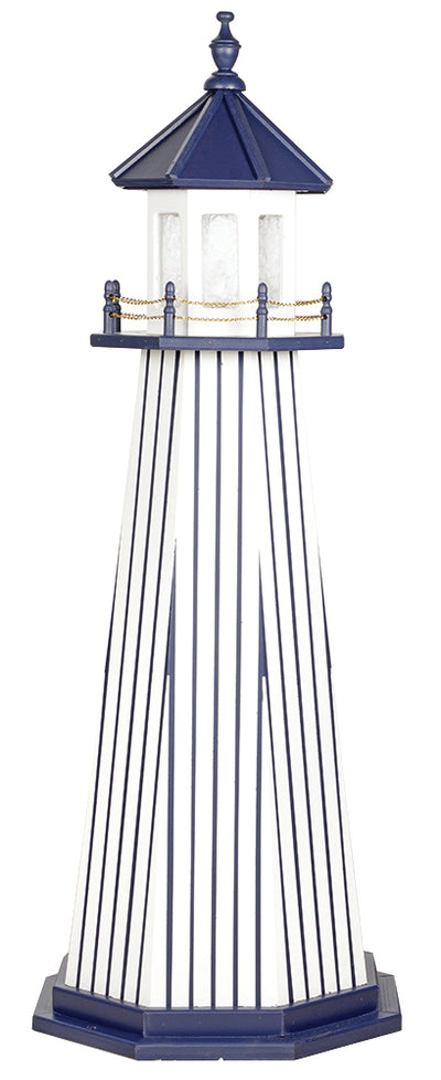 White with Navy Blue Stripes (Yankees colors) Wooden Lighthouse with Base - 6 Feet