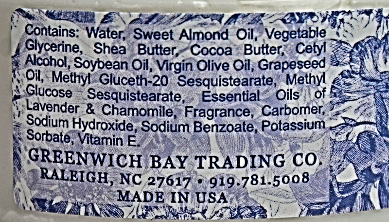 Lavender Chamomile Botanic Body Butter ingredients.