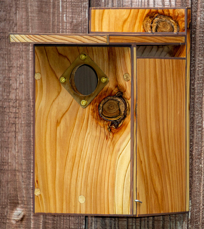 Light Brown with Brown Trim, and knot Stained Cedar Wood Nesting Box/Birdhouse with squirrel guard