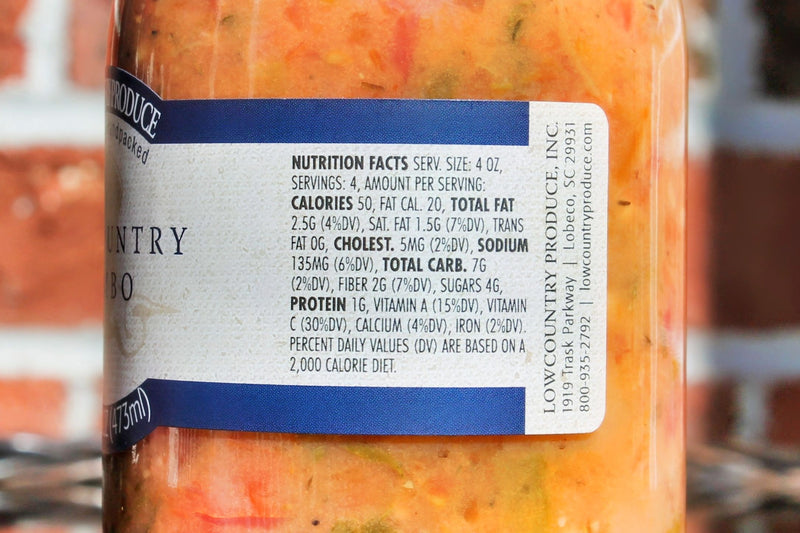 Nutrition Facts for Gumbo made in South Carolina.