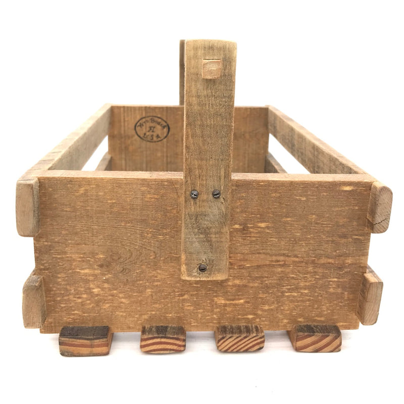 Side view of the Reclaimed Pallet Wood Basket with Handle