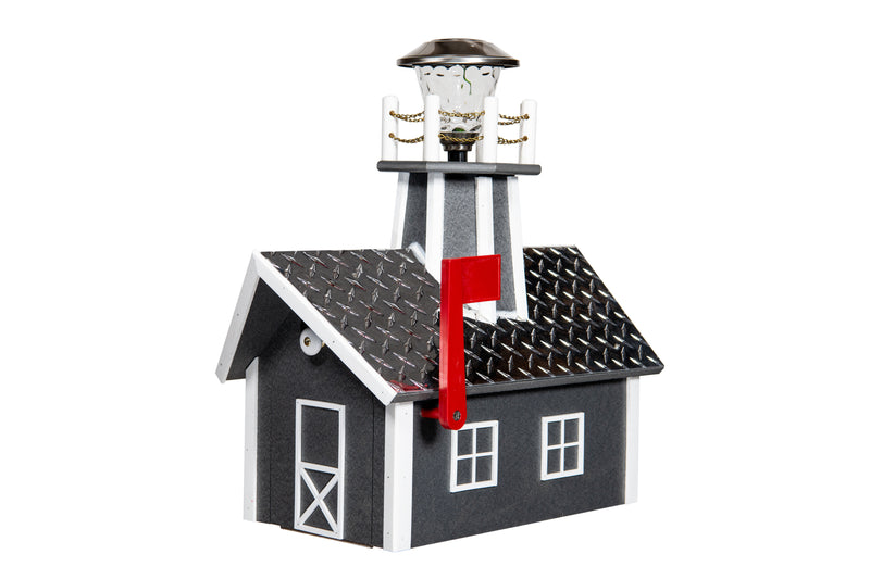 Gray and White Deluxe Poly Mailboxes with Lighthouse and a Diamond Plate Roof