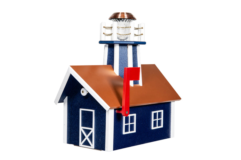 Patriot Blue and White Deluxe Poly Mailboxes with Lighthouse and a Penny Copper Roof