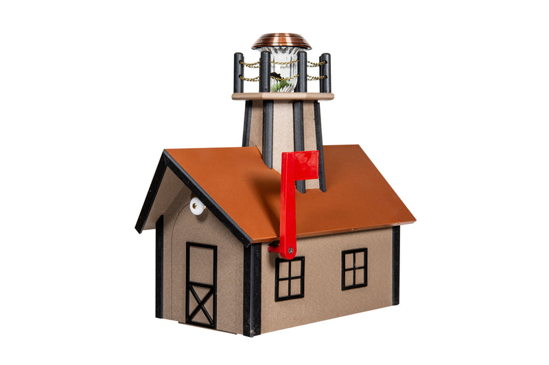 Weatherwood and Black Deluxe Poly Mailboxes with Lighthouse and a Penny Copper Roof