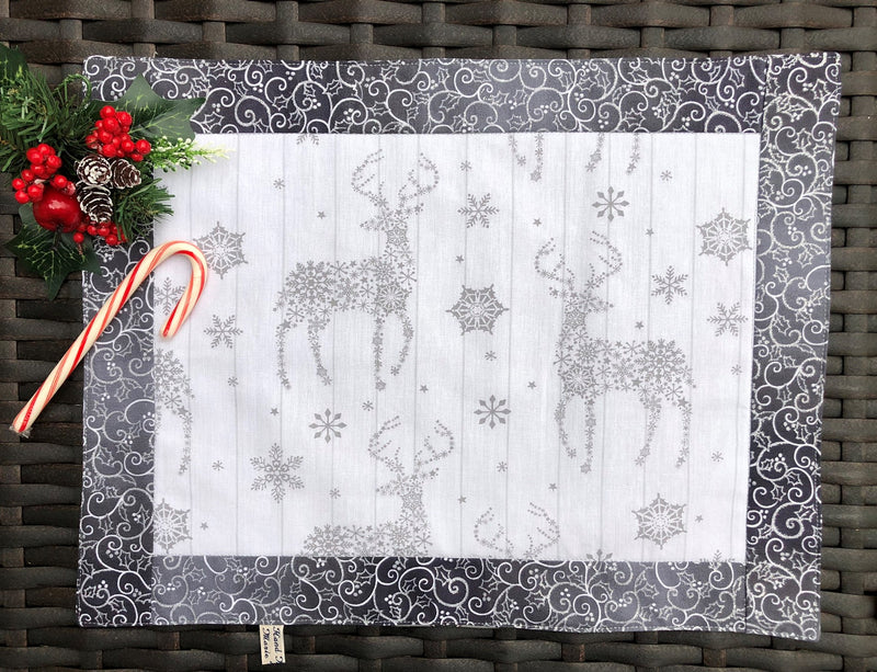 Gray & White Reindeer/Nordic Reindeer on Gray Christmas Placemats