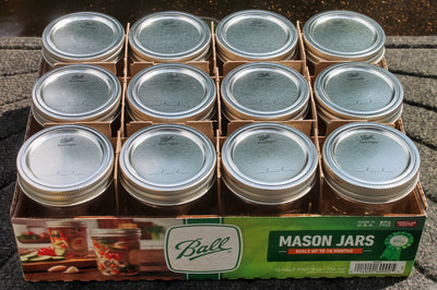 Top view of a case of Mason Canning Jars - Regular Jelly 8 oz (Half Pt.) Ball