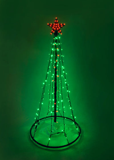 Outdoor LED Lighted Christmas Tree with Green Base and Green Tree Lights
