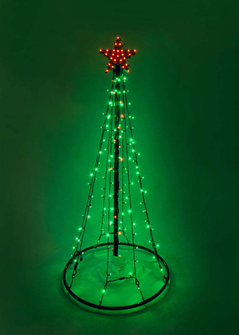 Outdoor LED Lighted Christmas Tree with Green Base and Green Tree Lights