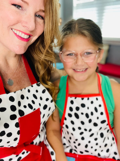 Mommy & Me Apron Set - Dalmatian Print with Mother and Daughter