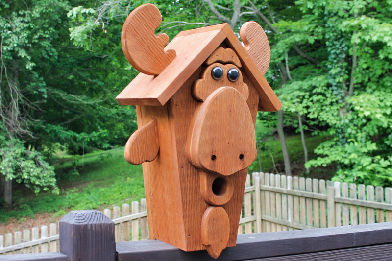 Moose Shaped Amish Made Birdhouses Side Angle