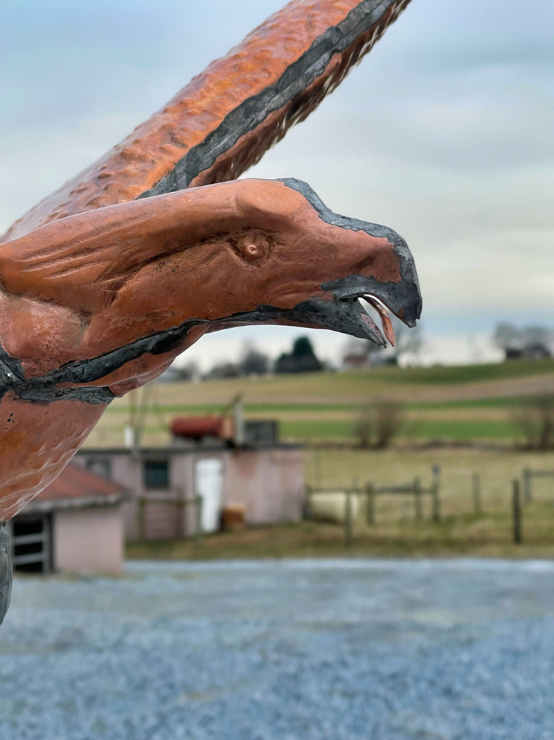 Close of the face of the American Eagle Weathervane from Harvest Array