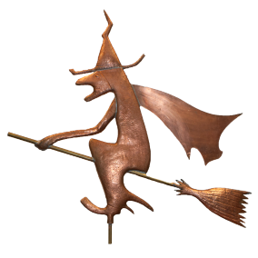 This Witch Weathervane is made of hand hammered Copper. 
