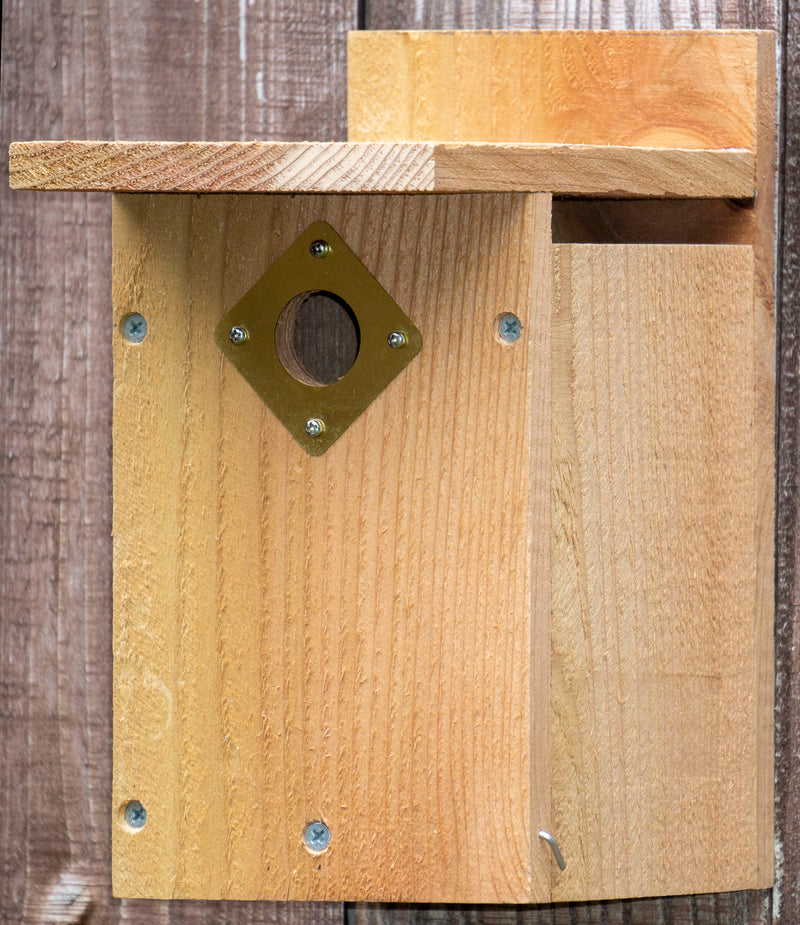 Natural Cedar Wood Nesting Box/Birdhouse with custom hole size to attract Bluebirds, Titmice, or Wrens. 