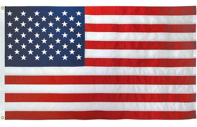 Outdoor Nylon USA Flag 3'x5' with Header and Grommets shown. A durable and long lasting Made in America, American Flag on harvestarray.com