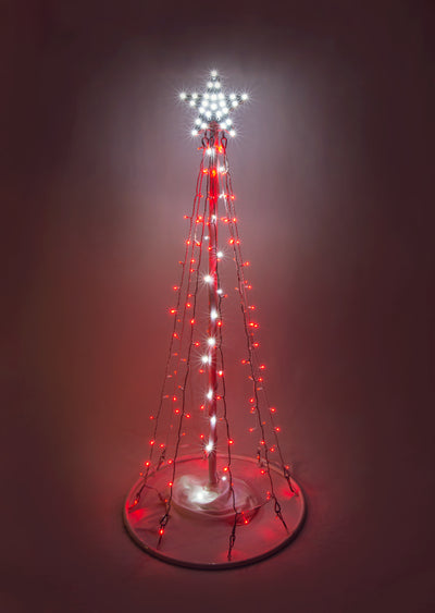 Outdoor LED Lighted Christmas Tree with a White Base and Red Tree Lights