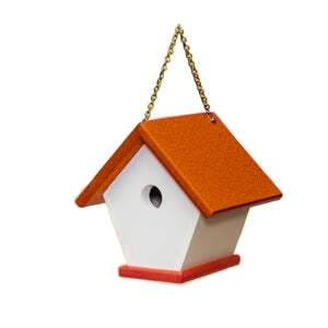 Side angle view of White and Orange Poly Wren Birdhouse