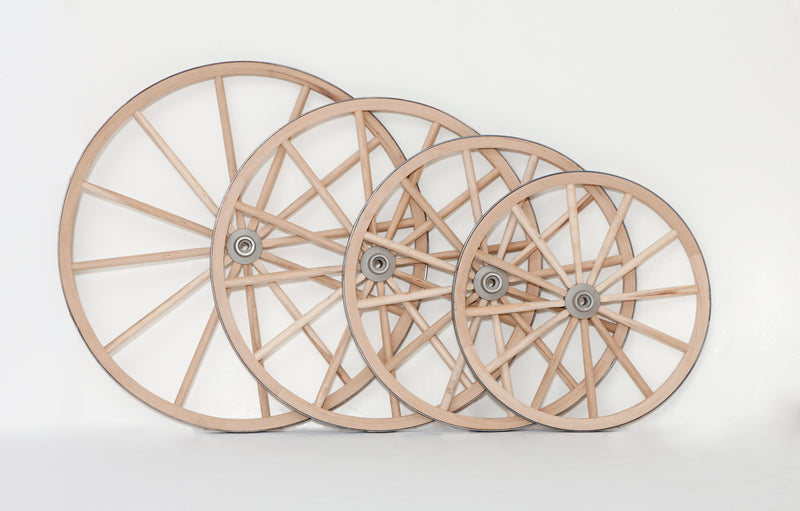 Ornamental Wooden Wagon Wheels come in 40", 36", 32", and 24" sizes.