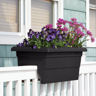 Black 24 Inch Over the Rail Planters with Spring Flowers From Harvest Array