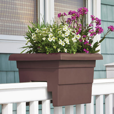 Chocolate Resin Small Over the Rail Planter 16" Long shown with flowers (not included) 