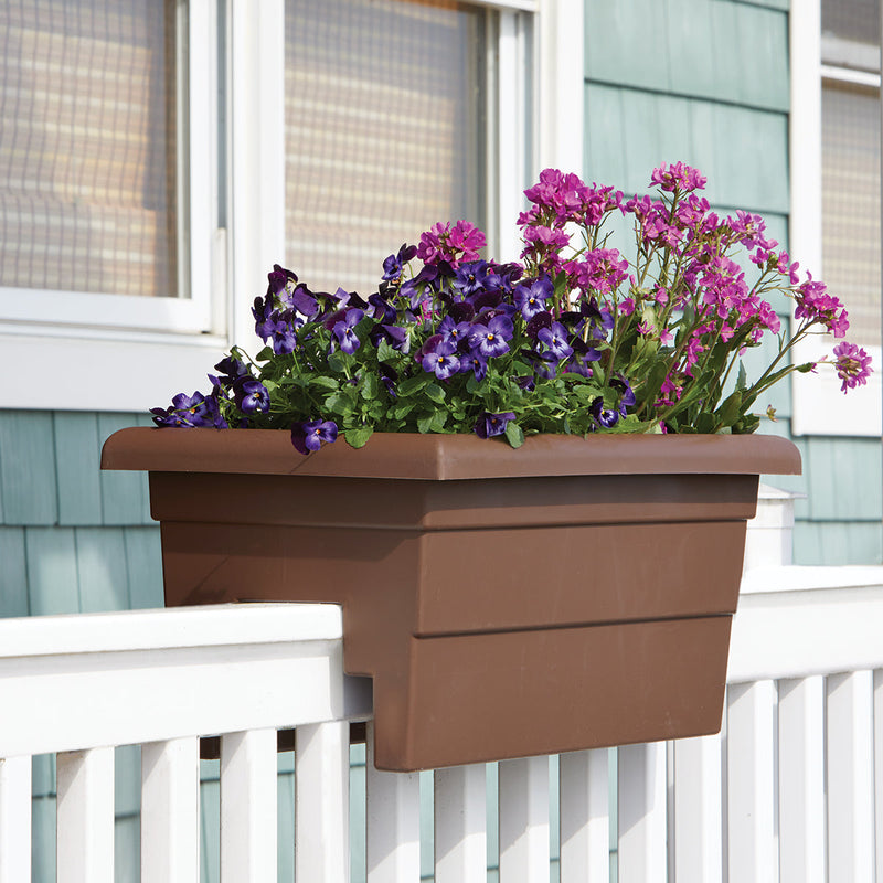 Chocolate 24 Inch Over the Rail Planters with Spring Flowers From Harvest Array