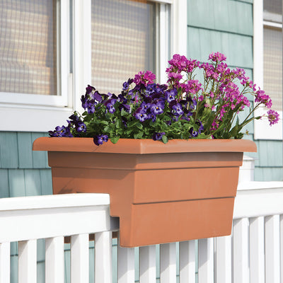 Terracotta 24 Inch Over the Rail Planters with Spring Flowers From Harvest Array