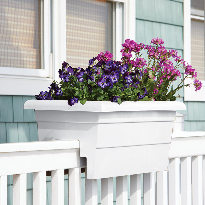 White 24 Inch Over the Rail Planters with Spring Flowers From Harvest Array
