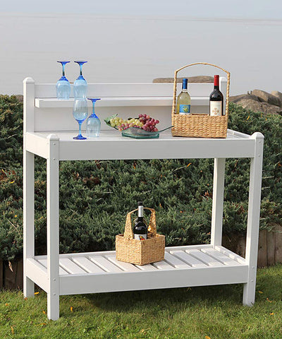 White Potting Bench with 3 Shelves on the yard