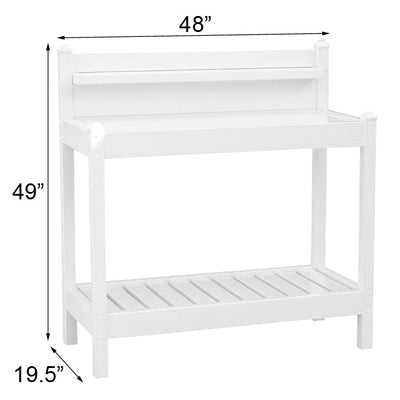 Dimensions for the white Potting Bench with 3 Shelves