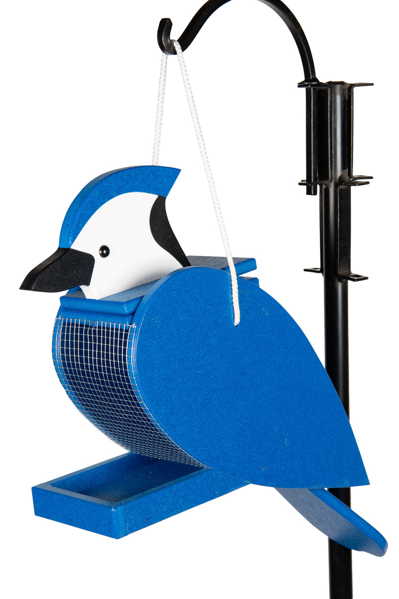 The Blue Jay poly bird feeder is maintenance free and will not splinter, crack or fade and never need painting.  Built my the Amish is Lancaster, Pa.