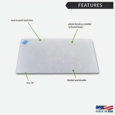 Rada Flexible Cutting Board is easy to wash, flexible and durable, and the plastic bends as needed to funnel foods