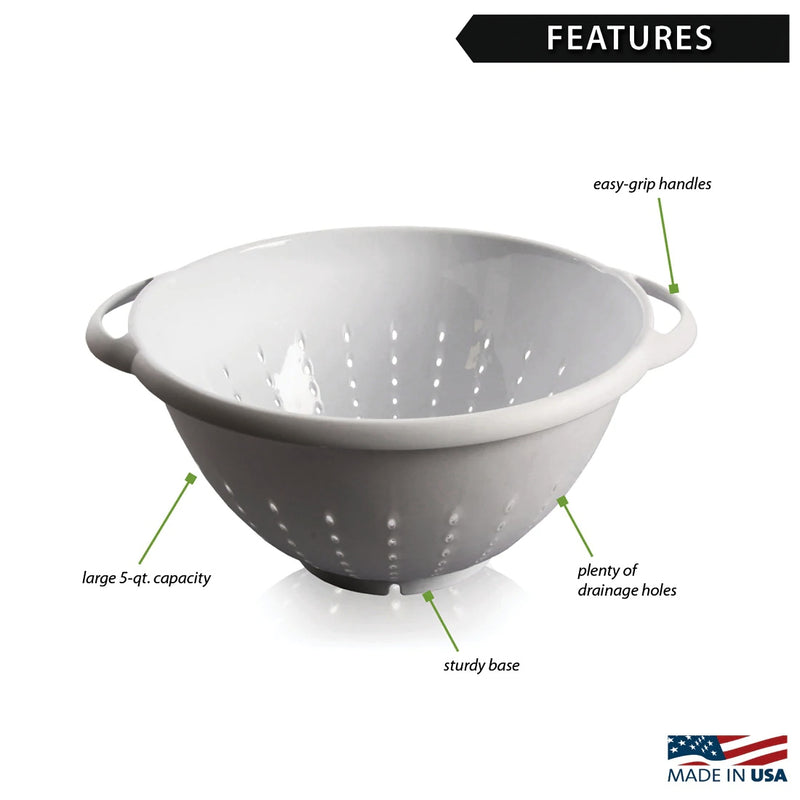 Rada Large 5 Qt. Colander has easy grip handles, a sturdy base and plenty of drain holes
