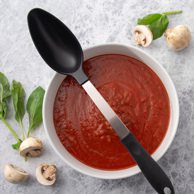 The Rada Basting Spoon has a non-scratch coating.