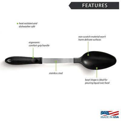 The Rada Basting Spoon is bowl shaped for pouring liquids over foods.  Made in the USA.