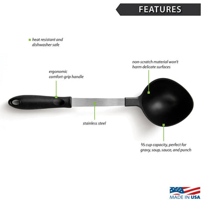 Rada Non-Scratch Ladle has a non-scratch material that will not harm delicate surfaces. From Harvest Array.