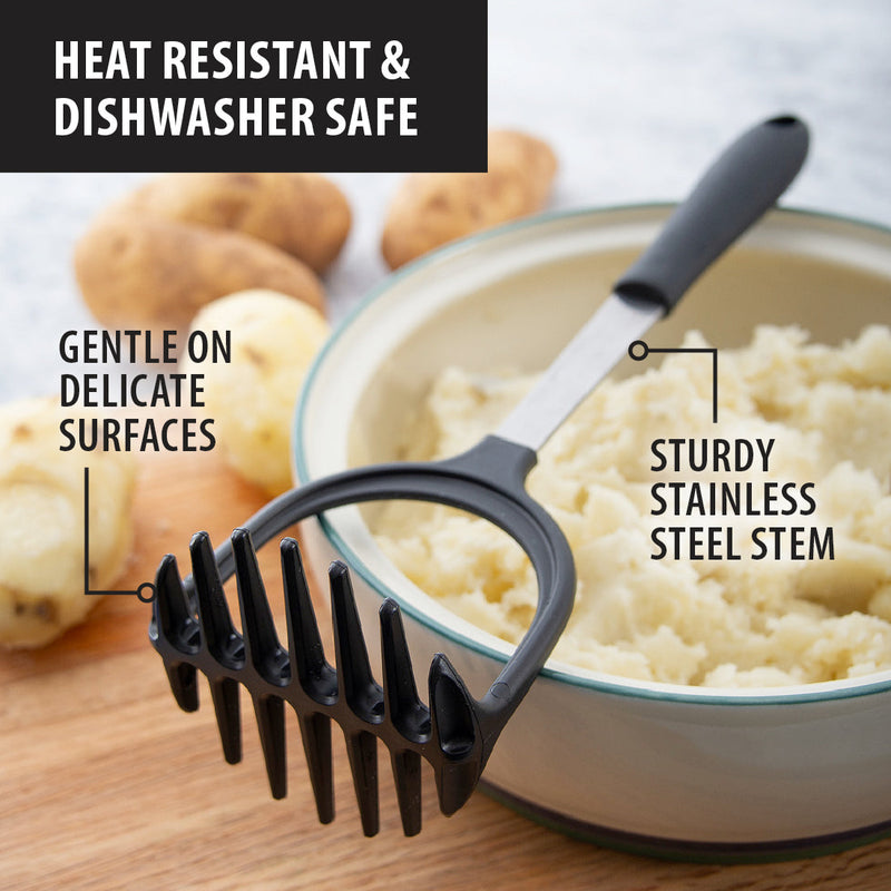 Rada Non-Scratch Potato Masher is gentle on surfaces and has a stainless steel stem.  Harvest Array