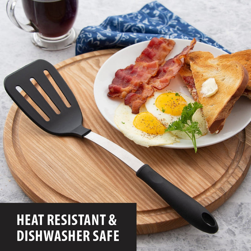 The Rada Non-Scratch Slotted Turner is heat resistant and dishwasher safe.  From Harvest Array.