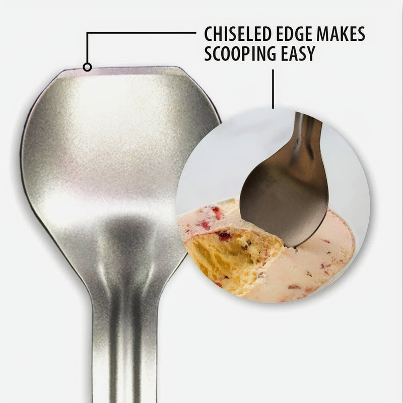 Rada Stainless Steel Ice Cream Scoop has chiseled edges to make scooping easy