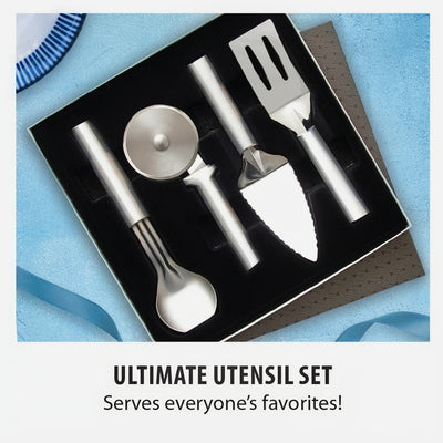 Rada Ultimate Utensil Gift Set with Pizza Cutter Ice Cream Scoop Pie Server Spatula is Made in America.  From Harvest Array