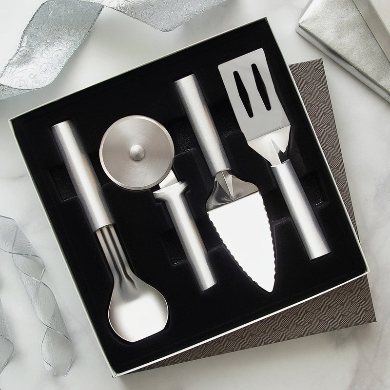 Rada Ultimate Utensil Gift Set with Pizza Cutter Ice Cream Scoop Pie Server Spatula is packed in a gift box